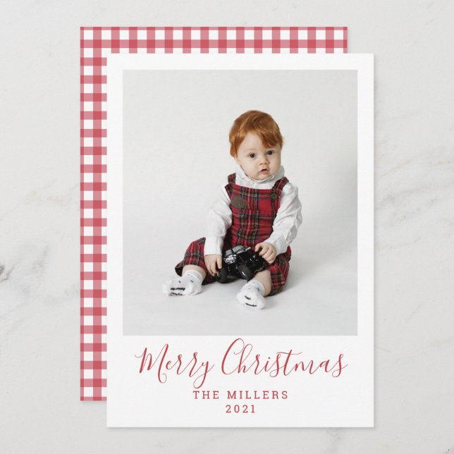 Cartão com fotos Elegante simples para Natal e Fer (Frente/Verso)