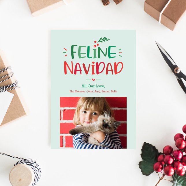 Cartão com fotos Feline Navidad Pet Holiday (Criador carregado)
