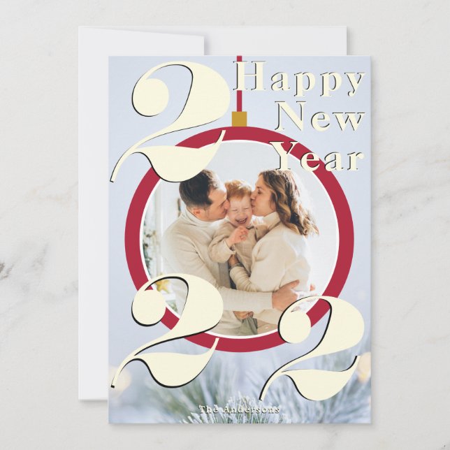Cartão com fotos Feliz ano novo enfeites de natal  (Frente)