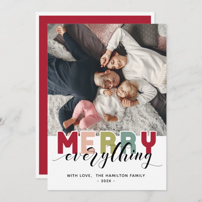 Cartão com fotos Feliz de Feriado Colorido (Frente/Verso)