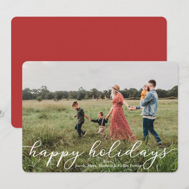 Cartão com fotos Feliz de Feriados com Script (Frente/Verso)