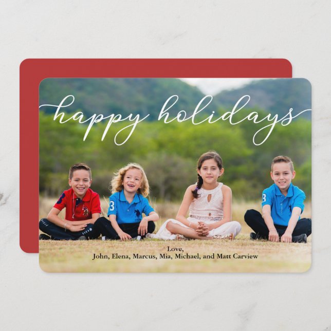 Cartão com fotos Feliz de Feriados com Script (Frente/Verso)