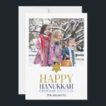 Cartão com fotos Feliz de Férias Hanukkah Chanukah<br><div class="desc">O design de folha de ouro simulado por "faaux" é incorporado neste design. Personalize o texto personalizado acima. Você pode encontrar itens de coordenação adicionais na nossa coleção "Happy Hanukkah Chanukah".</div>
