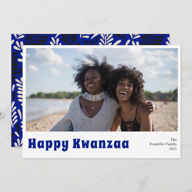 Cartão com fotos Feliz de Férias Kwanzaa (Frente/Verso)