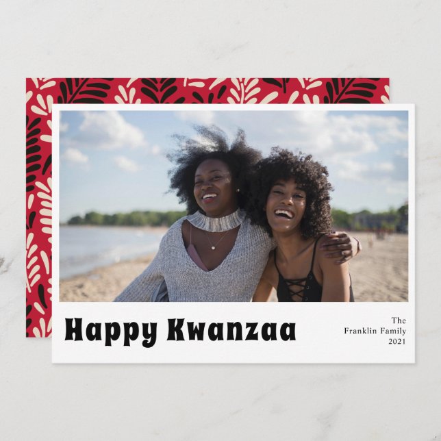 Cartão com fotos Feliz de Férias Kwanzaa (Frente/Verso)