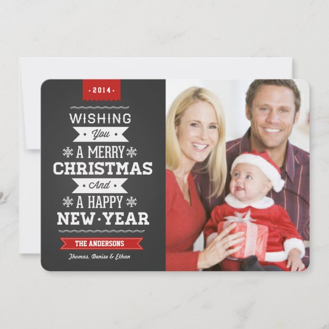 Cartão com fotos Feliz de Natal Chalkboard 2014 (Frente)