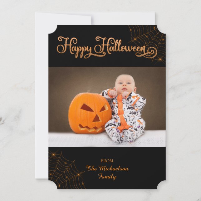 Cartão com fotos Feliz Feliz Halloween Bokeh Cobwe (Frente)