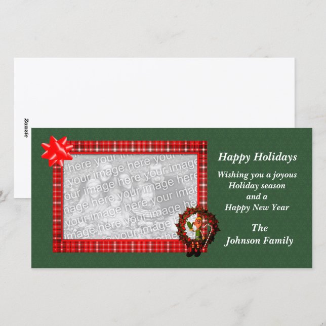 Cartão com fotos Feriado Masculino Elf Wreath (Frente/Verso)