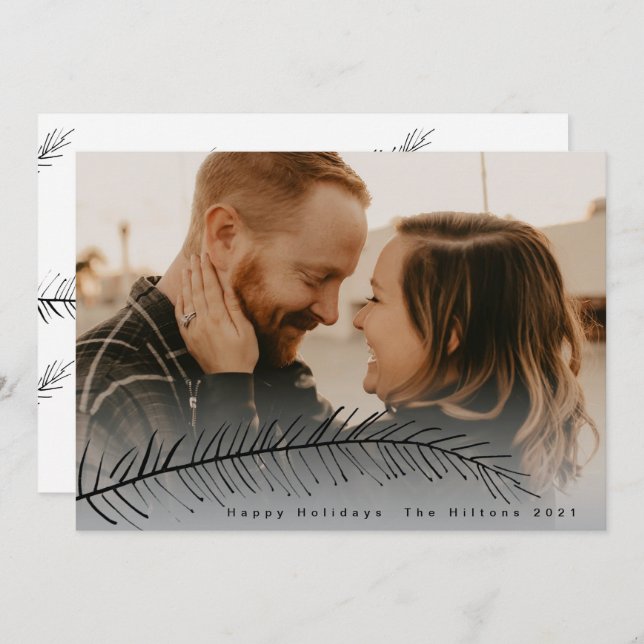 Cartão com fotos Fern de Texto Feriado Moderno (Frente/Verso)
