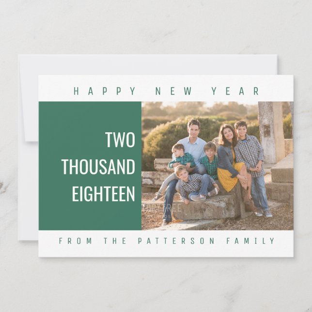 Cartão com fotos Geométrico de Ano Novo | Verde (Frente)