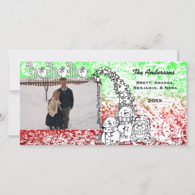 Cartão com fotos Ho Ho Holidays (Frente)