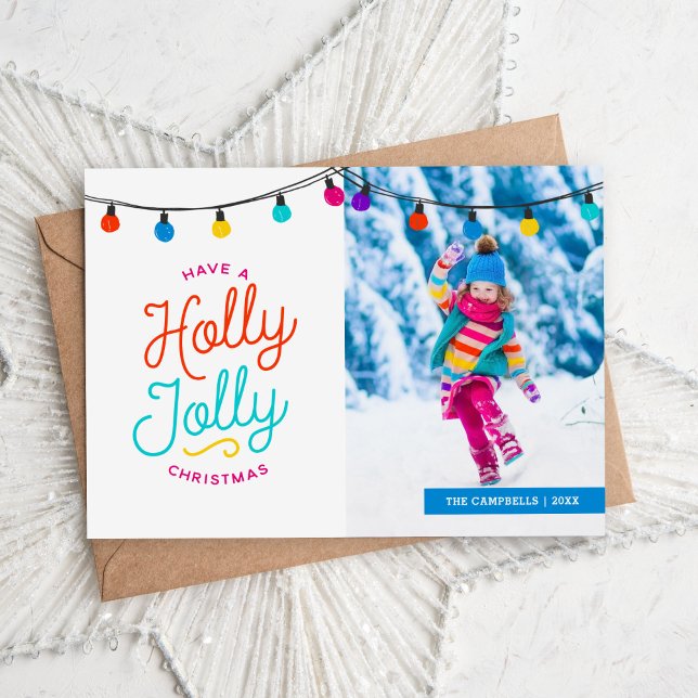 Cartão com fotos Holly Jolly Holiday | Saudação às (Criador carregado)