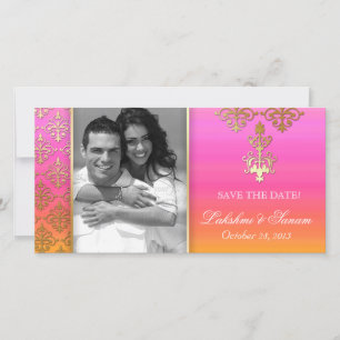 Cartão com fotos índio Salve a data Damask Pink Or
