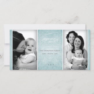 Cartão com fotos "Joyeux Noël" Azul Elegante