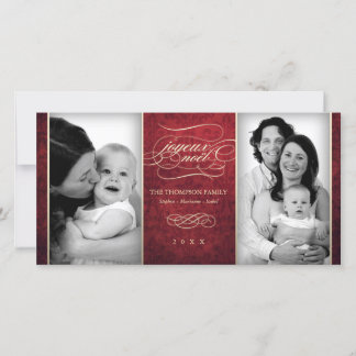 Cartão com fotos "Joyeux Noël" vermelho luxurioso