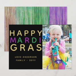 Cartão com fotos Mardi Gras - Verde Roxo Moderno D