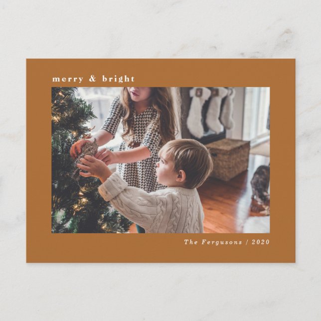 Cartão com fotos mínimo moderno de Natal marrom (Frente)