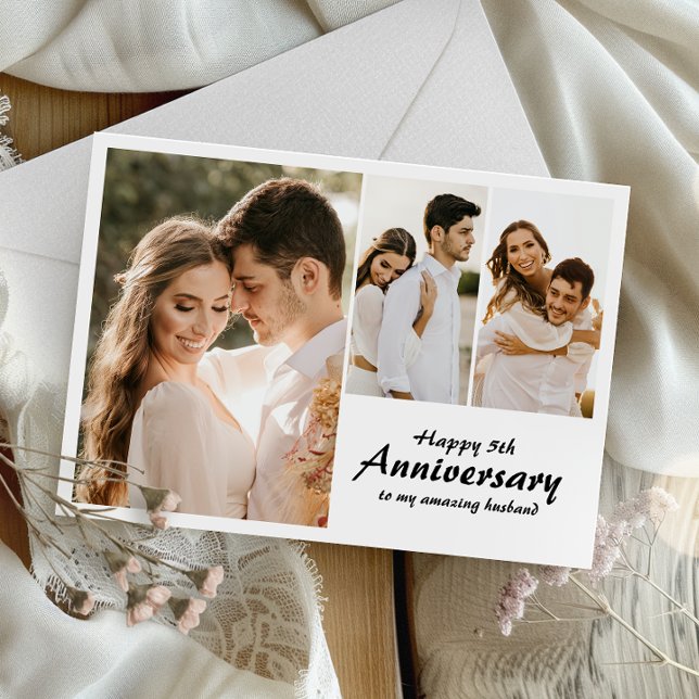 Cartão com fotos Moderno do Aniversário de Casamen (Capture cherished memories and express heartfelt love in one beautifully crafted card.)