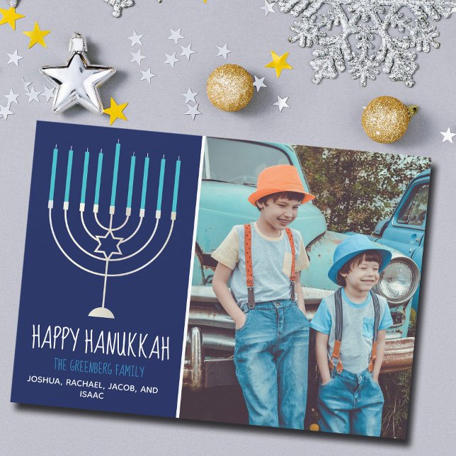 Cartão com fotos Moderno Feliz da Família Hanukkah (Criador carregado)