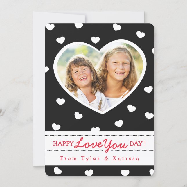 Cartão com fotos Namorados de coração branco e pre (Frente)