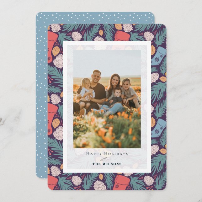 Cartão com fotos Natal de Natal - Padrão de Férias (Frente/Verso)