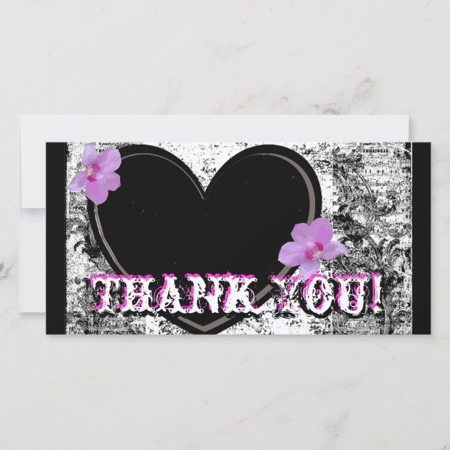 Cartão com fotos Obrigado, Preto, Branco, Rosa (Frente)
