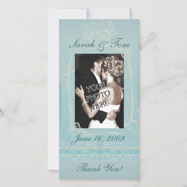 Cartão com fotos Personalizado Blue Obrigado (Frente)