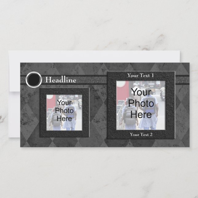 Cartão com fotos personalizado, Casamento preto ou (Frente)