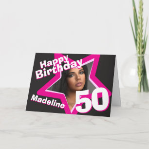 cartão com fotos personalizado cor-de-rosa de 50