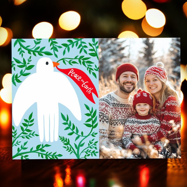 Cartão com fotos PERSONALIZADO de Férias de Natal  (Peace Dove Christmas Holiday CUSTOM PHOTO Card
)