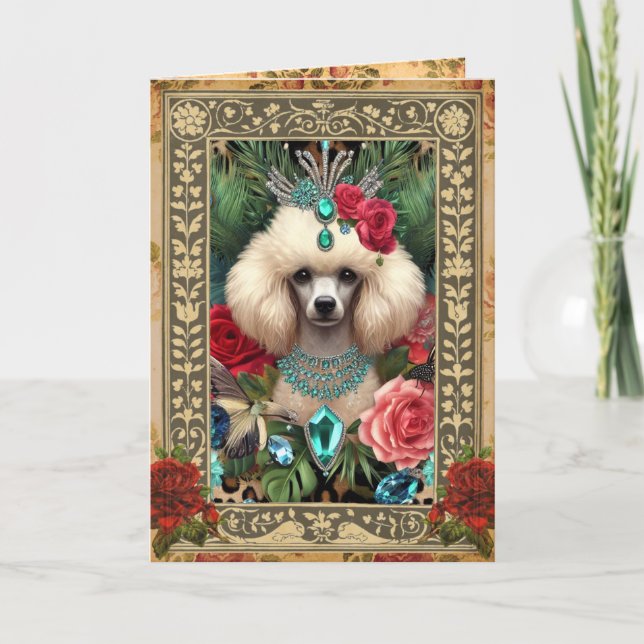 Cartão com fotos personalizável - Poodle branco (Frente)