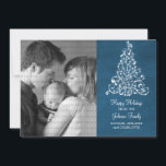 Cartão com fotos plano chalkboard de árvore cintil<br><div class="desc">Tendy and na moda Sparkle Tree Chalkboard Flat Cartão com fotos em azul real, com um fundo de olhar de quadro e uma elegante árvore de Natal. Esta placa chic flat é perfeita para enviar desejos de férias a amigos e familiares. Personalize com sua própria foto da família e a...</div>
