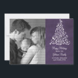 Cartão com fotos plano chalkboard de árvore Sparkl<br><div class="desc">Tendy and na moda Sparkle Tree Chalkboard Flat Cartão com fotos em roxo, com um fundo de olhar de quadro e uma elegante árvore de Natal. Esta placa chic flat é perfeita para enviar desejos de férias a amigos e familiares. Personalize com sua própria foto da família e a saudação...</div>
