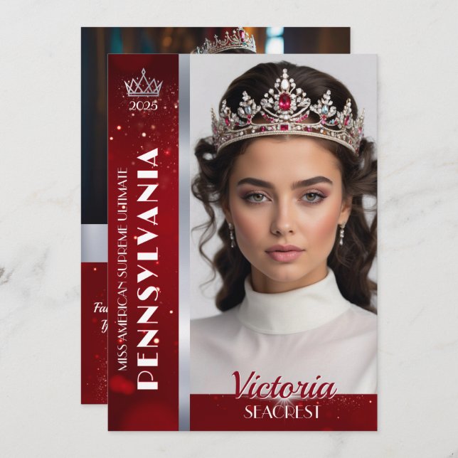 Cartão com fotos Real Ruby Shimmer Pageant (Frente/Verso)