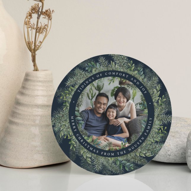 Cartão com fotos redondo do feriado do pinho de (Criador carregado)