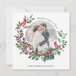 Cartão com fotos Robin Wreath Holiday