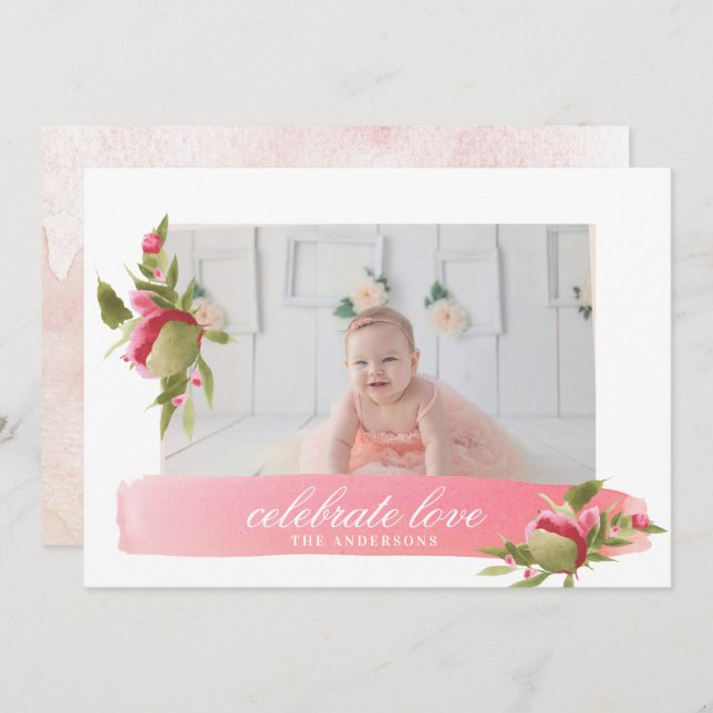 cartão com fotos rosa de dias de os namorados de c (Frente/Verso)