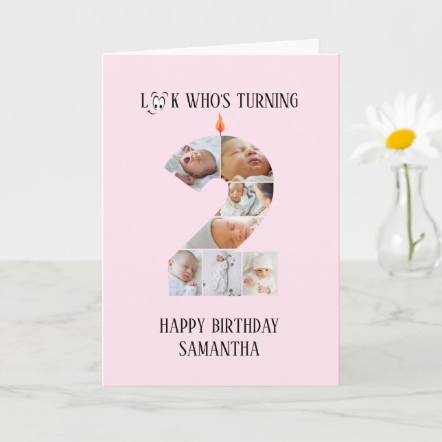 Cartão com fotos segundo aniversário (Planta pequena)