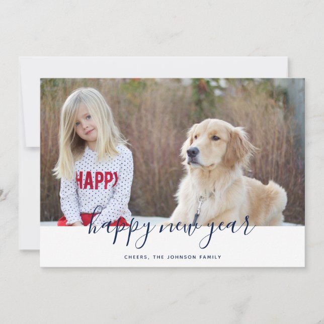 Cartão com fotos simples de Feliz ano novo manuscr (Frente)