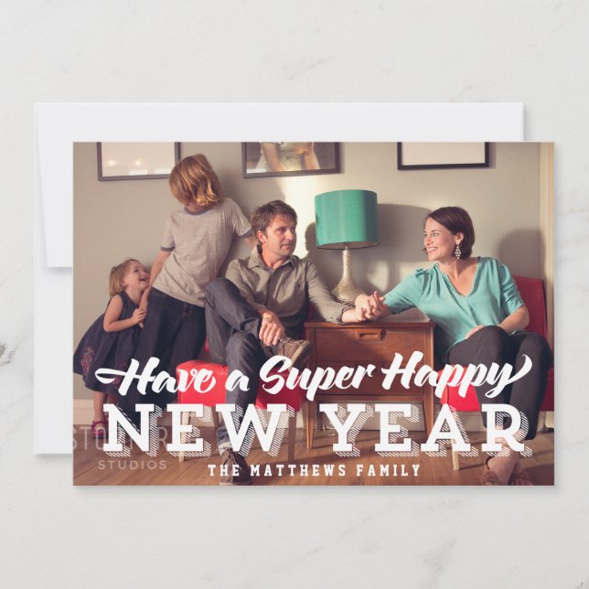 Cartão com fotos Super Feliz ano novo (Frente)
