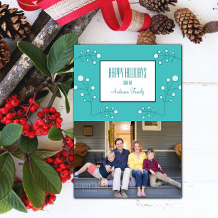 Cartão com fotos Turquoise Modern Berry Holiday