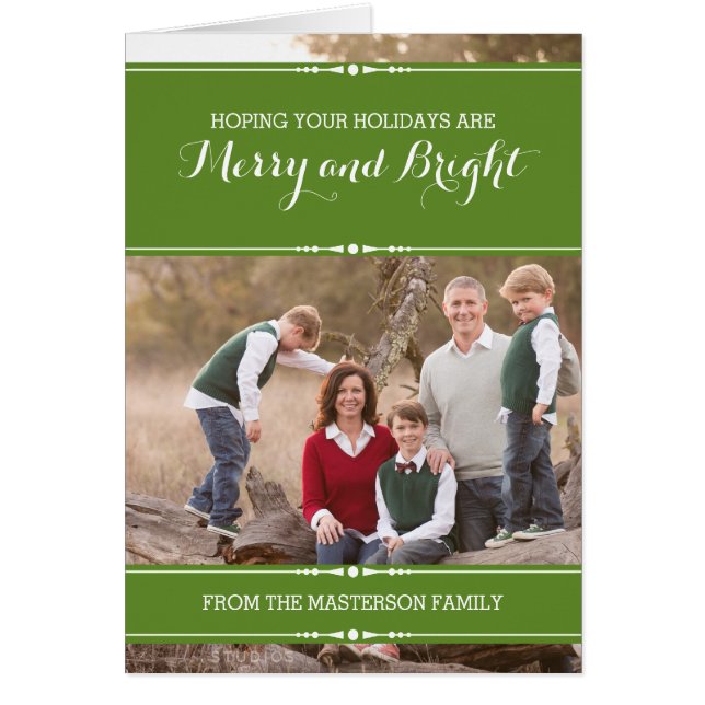 Cartão com fotos verde de Natal simples (Frente)