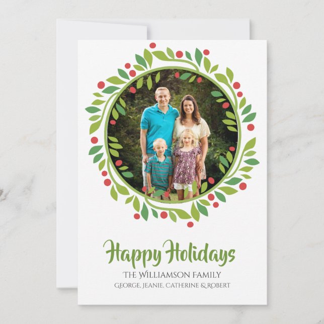 Cartão com fotos Vermelho Berry Christmas Wreath (Frente)