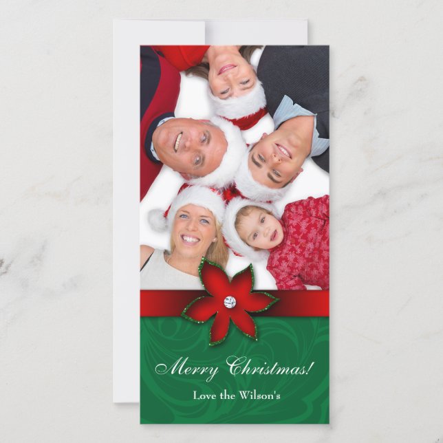 Cartão com fotos Vermelho  de Flor no Natal (Frente)