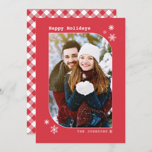 Cartão com fotos Vermelho e Branco Moderno e Minim (Frente/Verso)