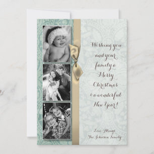 cartão com fotos XMAS Blue Damask 5x7 Natal