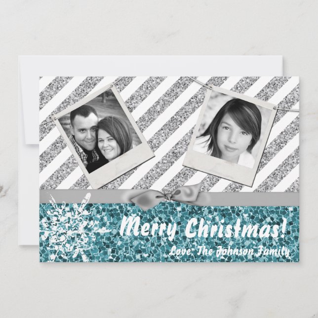 cartão com fotos XMAS Blue Glitter Snowfla 5x7 (Frente)