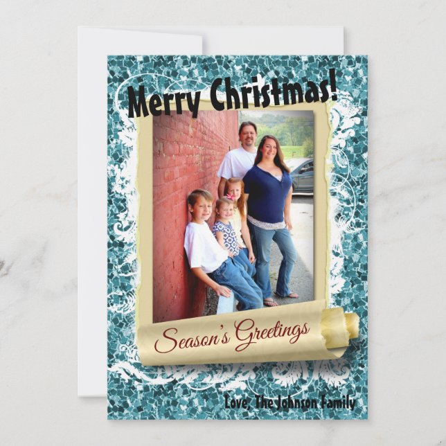 cartão com fotos XMAS Blue Glitter Snowfla 5x7 (Frente)