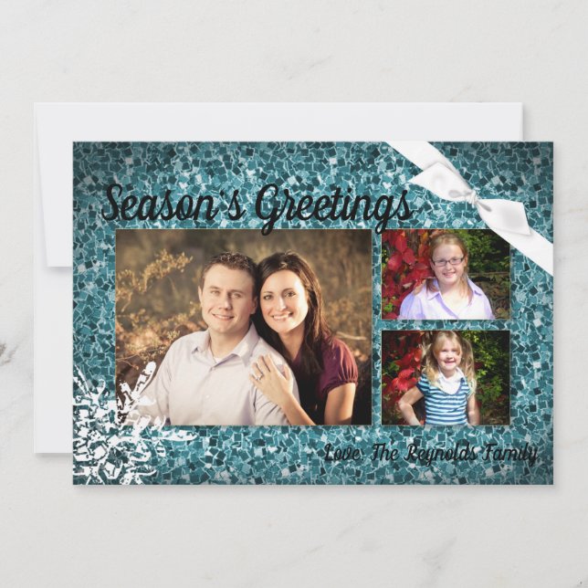 cartão com fotos XMAS Blue Glitter Snowfla 5x7 (Frente)