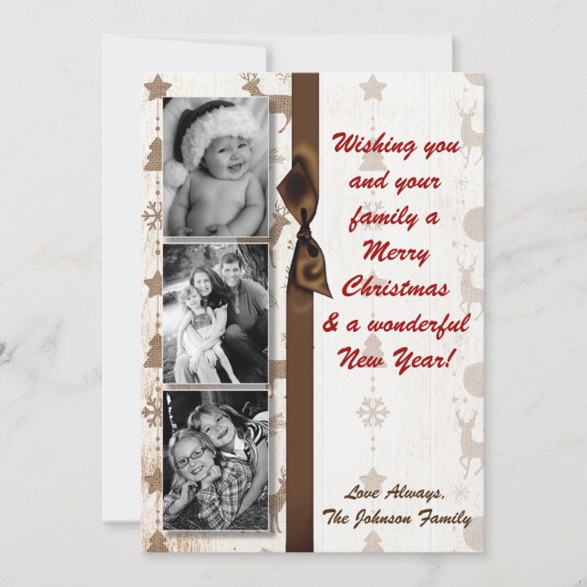 cartão com fotos XMAS Burlap de Natal 5 x 7 (Frente)